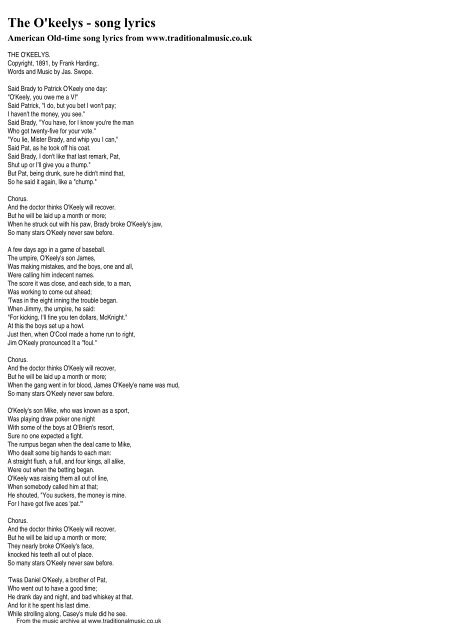 American Old Time Song Lyrics - Traditional Music Library
